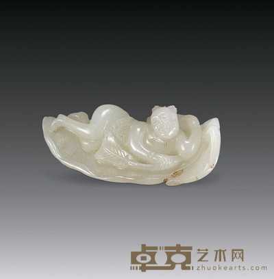 清中期 白玉荷叶仕女摆件 长6.5cm